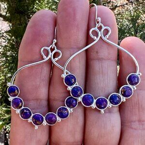 Sundance $148 NEW Purple Mohave Copper Turquoise Sterling Silver Hoops Earrings